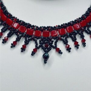 Elegant Red and Black Beaded Necklace